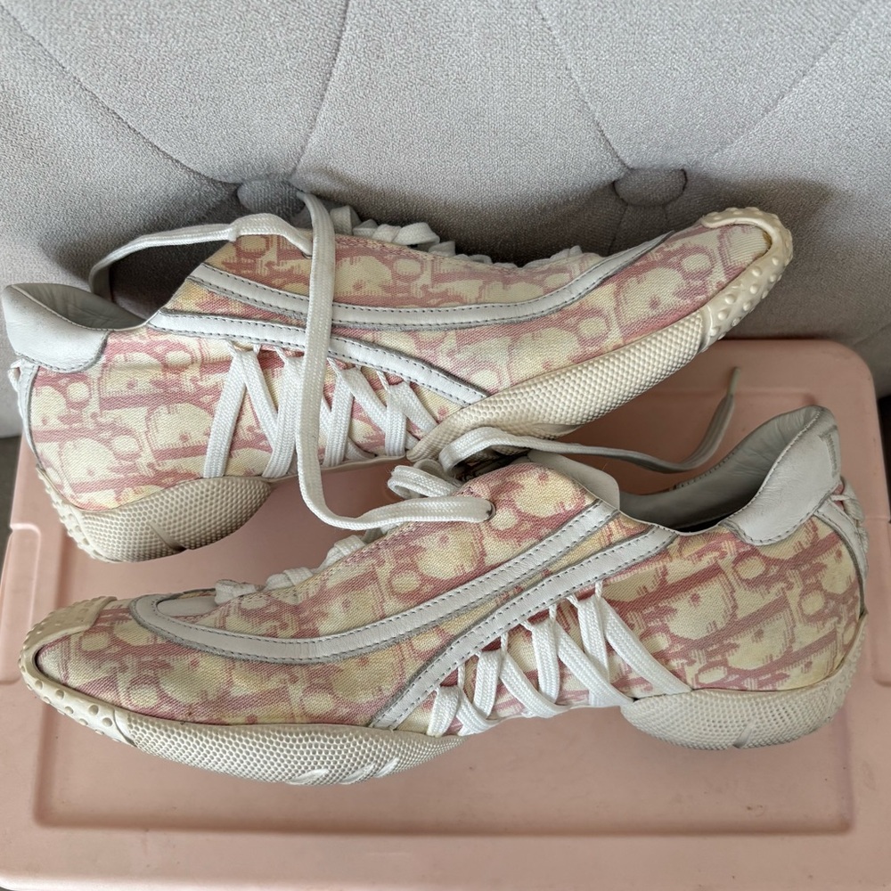 Dior Girly Dior Pink Canvas Logo Sneakers - Womens Size 38